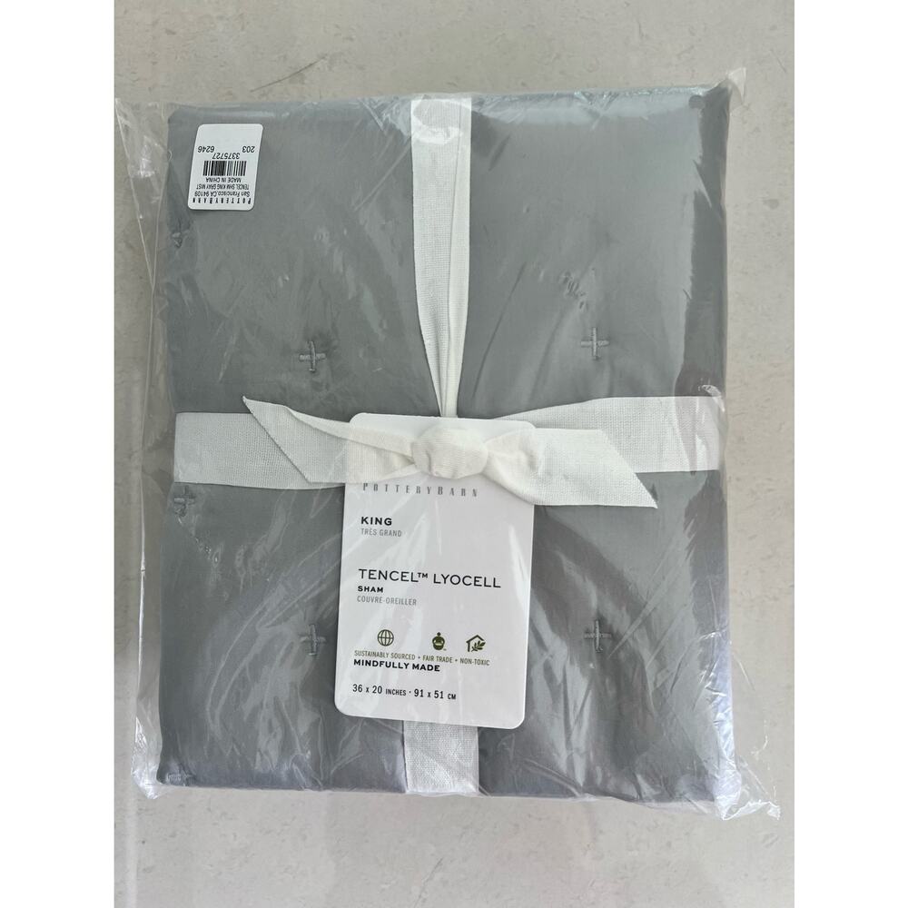 Pottery Barn Tencel Lyocell Set of 2 King Shams Gray Mist NWT